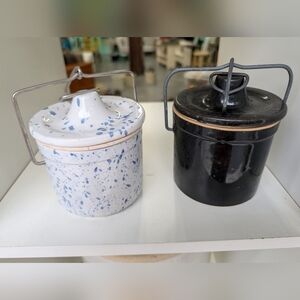 2 Vintage Ceramic Canister Crock Set with Handles
